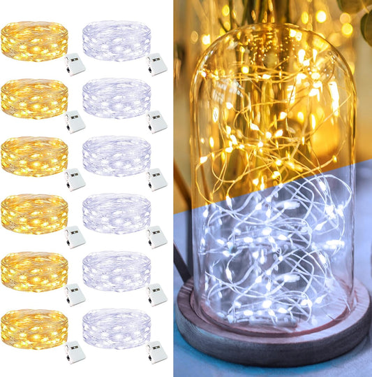 Skiennix 12 Pack Fairy Lights - 7ft Battery Operated Twinkle Lights, Waterproof for Mason Jars & DIY Decor | Warm & Cold White