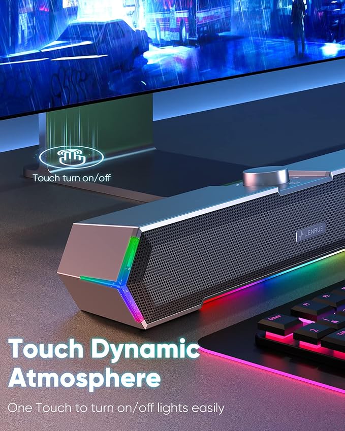 LENRUE G11 Computer Speakers for Desktop, Touch Lights PC Speakers with Surge Clear Sound, USB C/USB Powered, AUX Audio for Computer Desktop PC Laptop Desk
