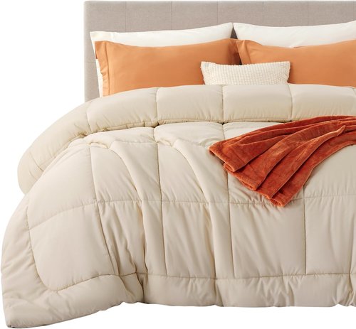 Bedsure Comforter Duvet Insert - King Size Quilted Down Alternative Bedding, All Season, Beige 90 x 102 Inches