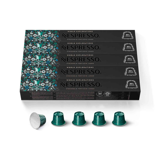 Nespresso Stockholm Fortissio Lungo Capsules - Dark Roast Coffee Pods | 50 Count