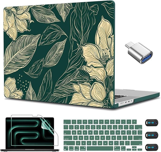 CISSOOK Compatible with MacBook Pro 14 inch 2026-2021 Release M5 M4 M3 M2 M1 Chip A3112 A3185 A3401 A2918 A2992 A2779 A2442 Model, Hard Shell Case with Keyboard Cover&Screen Protector, Elegant Floral