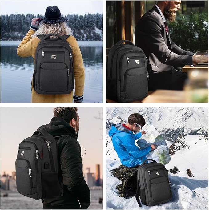 Volher 17 Inch Laptop Backpack, Business Anti Theft Slim Durable Laptops Backpack, Water Resistant College Computer Bag Gifts for Men & Women Fits 15.6 Inch Notebook-Black