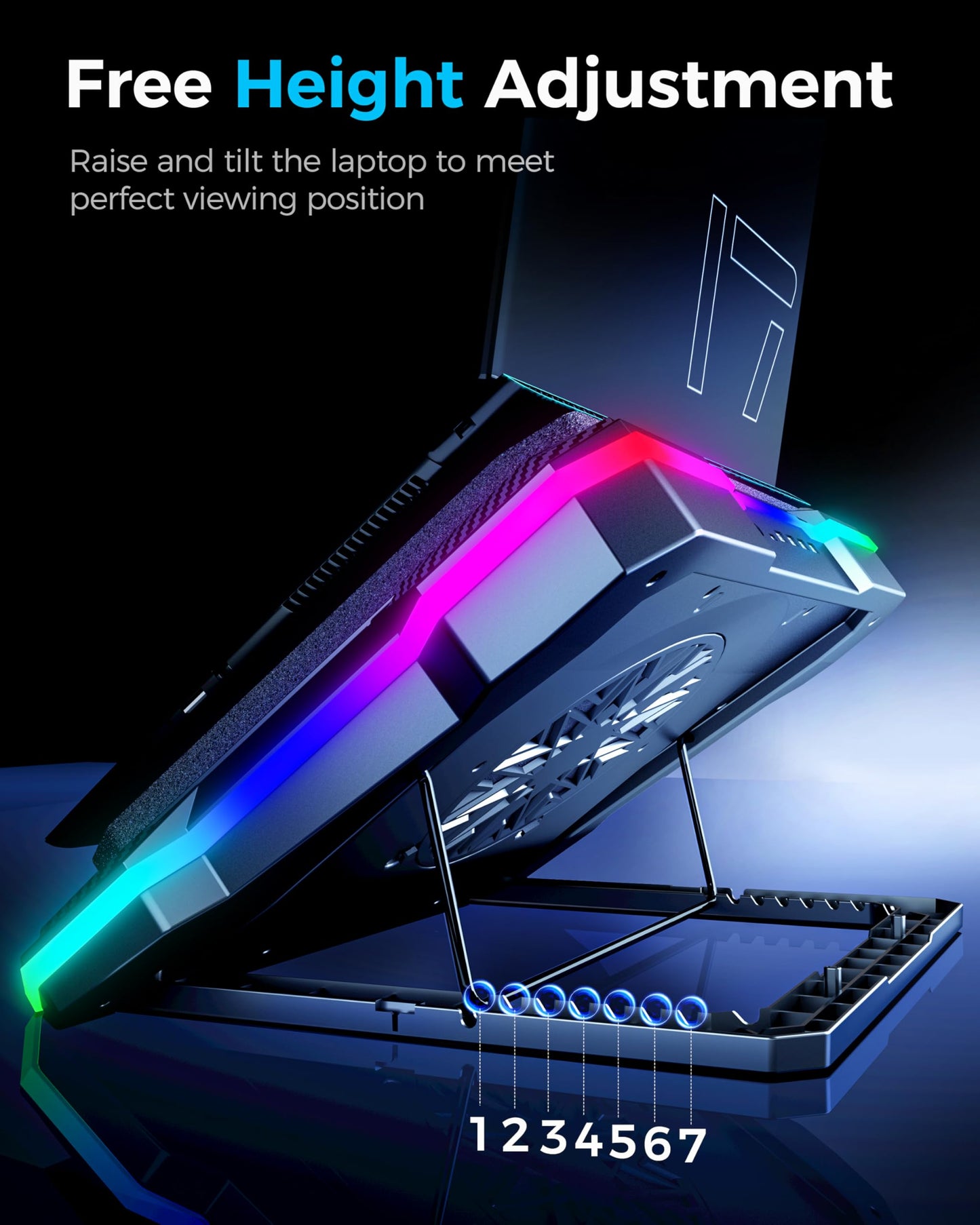 AICHESON Gaming Laptop Cooler Cooling Pad, Ultra Cooling with 10°C-35°C Temperature Drop, RGB Turbo Fan Stand Base for 14-19 inch Computer Laptops