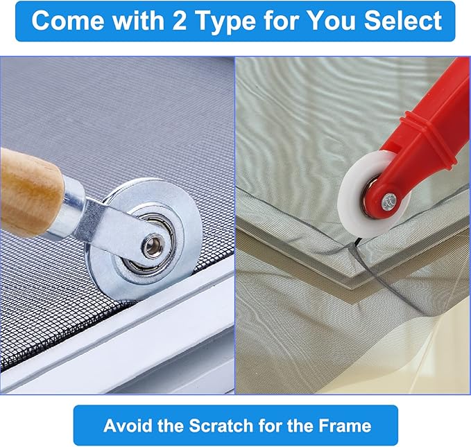 Window Screen Repair Kit Mesh Screen Spline Roller Repair Tools Kit with Screen Installer Clips, Metal and Plastic Spline Fixing Tool Kit for Window Screen1