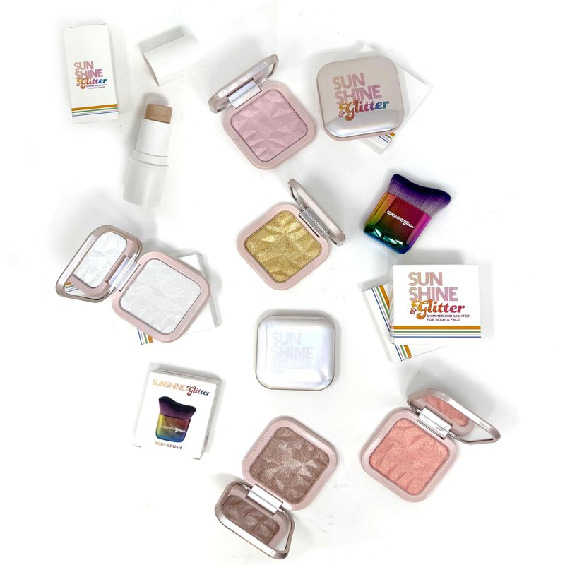 Sunshine & Glitter Highlighter Shimmer Compact - Coral Gold