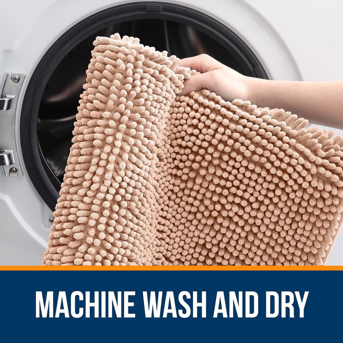 OLANLY Bathroom Runner Rugs - Extra Soft Chenille Bath Mat | Quick Dry, Machine Washable, 47x20, Peach