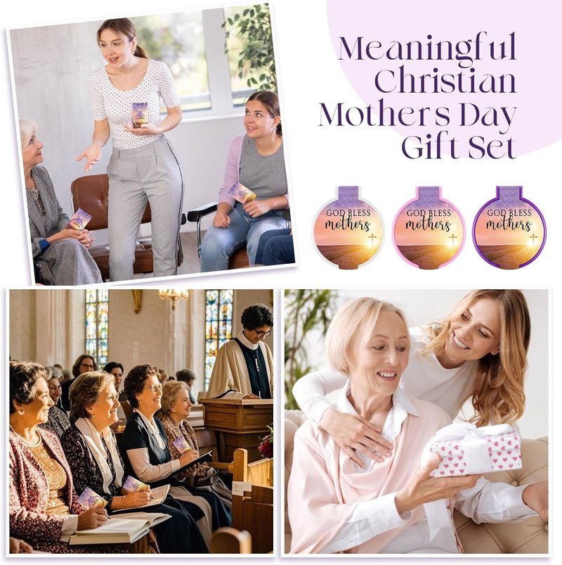 Christian Gifts for Mother's Day - Compact Folding Mirrors with Bible Verses & Happy Mother Cards | 50 Sets - Lavender