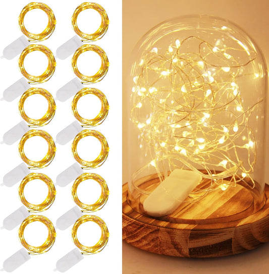 WATERGLIDE 12 Pack Mini String Lights - 20 LED Battery Operated Fairy Lights | Waterproof Silver Wire for Wedding & Party Decor