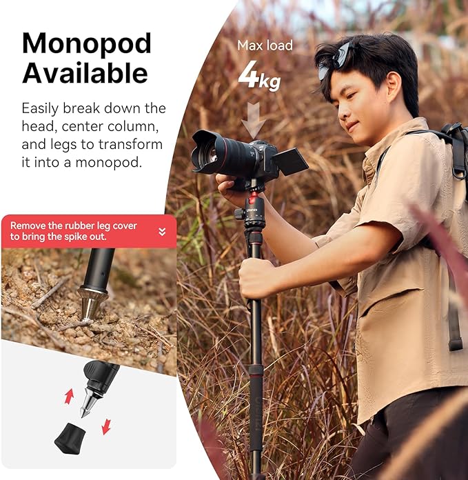 ULANZI TT31 72.4" Claw Quick Release Aluminum Camera Tripod & Monopod, Panorama 360° Ball Head Detachable w 180°Revertible Legs, Up Load 8.82lb, for Sony/Canon/Nikon/Fujifilm and More