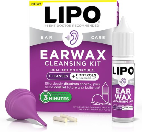 Lipo Earwax Cleansing Kit - Fast-Acting Earwax Removal Drops, Bulb Syringe & Cotton Plugs, Safe & Gentle