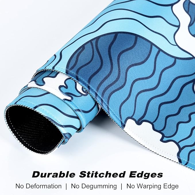 Atufsuat Extended Gaming Mouse Pad, Japanese Blue White Wave Mousepad, XL Large Mouse Mat Desk Pad 30 x 14 Inch, Waterproof Anime Mouse Pad with Stitched Edges and Non-Slip Base for Office Gaming