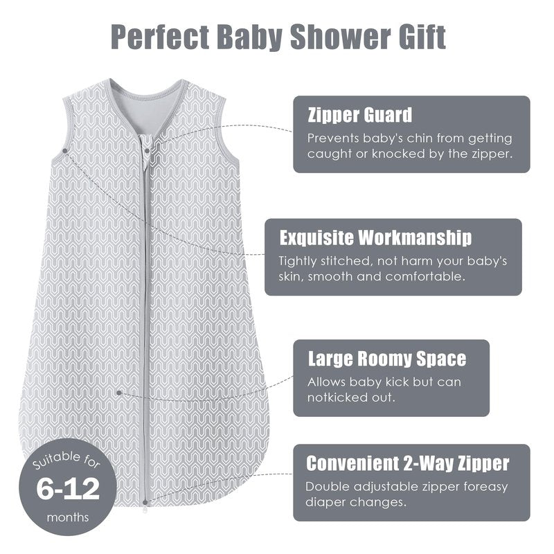SWEET DOLPHIN Baby Sleep Sack 0-6 Months - 100% Cotton 2-Way Zipper TOG 0.5 Infant Wearable Blanket, Newborn Essentials Toddler 3 Pack Sleeping Sacks - Grey