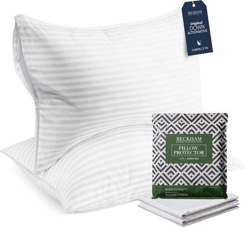 Beckham Hotel Collection Queen Size Pillows - Soft & Supportive | Set of 2 Pillow Protectors