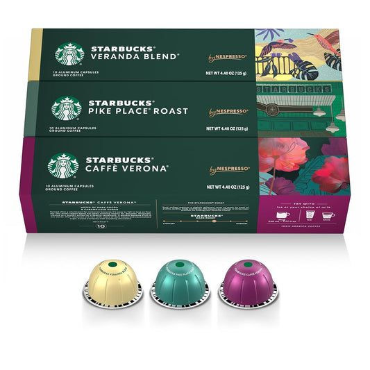 Starbucks by Nespresso Coffee Pods Variety Pack - Blonde, Medium & Dark Roast, 30-Count, 7.8 oz Brews