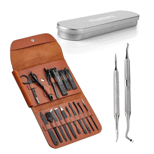 Manicure Set for Men - 16-Piece Professional Grooming Kit | Stainless Steel Nail Clippers & Pedicure Tools