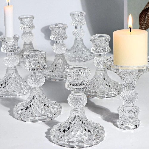DARJEN Clear Glass Candlestick Holders Set - 12 Pcs 4" Taper Candle Holders for Weddings & Parties