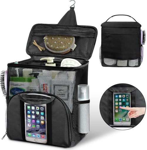 Attmu Mesh Shower Caddy - Portable Quick Dry Hanging Toiletry Bag | Large Capacity for College Dorms (Black)