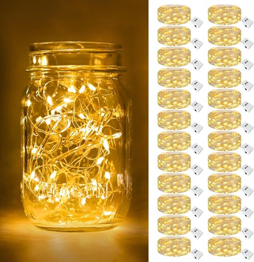 Btfarm 24 Pack Fairy Lights - Battery Operated 7ft Twinkle String Lights | Waterproof Mini Silver Wire for Weddings & Decor