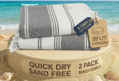 LANE LINEN Beach Towel, 2 Pack Beach Towels Oversized, 39"x71", Quick Dry Pool Towels for Adults, Absorbent Sandproof, Lightweight Travel Beach Towel - Ebony