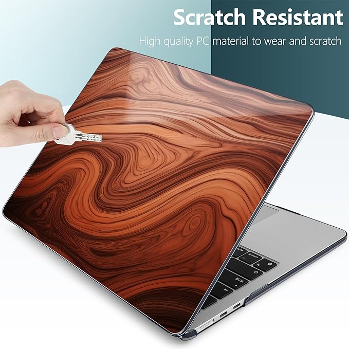 TWOLSKOO for MacBook Air 15 inch Case 2026 2025 2024 2023 Release M5 A3448 M4 A3241 M3 A3114 M2 A2941, Plastic Hard Shell & Screen Protector & Keyboard Cover & Type C Adapter, Wood Grain