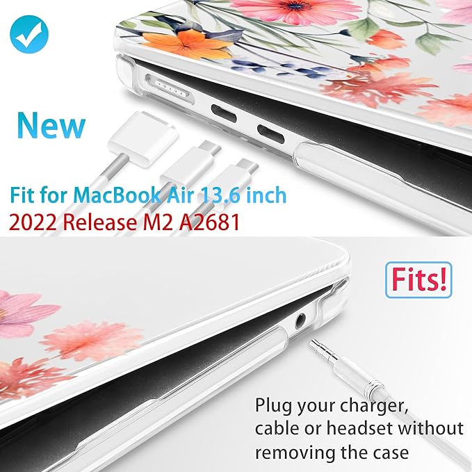 Mektron for 2026 MacBook Air 13-inch M5 Laptop Case A3449 with 13.6-inch Liquid Retina Display Fits 2025 A3240 M4 2024 A3113 M3 2023 A2681 M2 Printed Hard Shell for MacBook Air 13.6", Floral P165