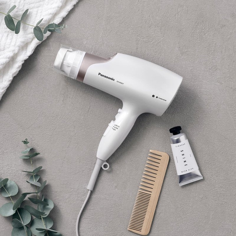 Panasonic Nanoe Salon Hair Dryer with Oscillating Quickdry Nozzle, Diffuser and Concentrator Attachments, 3 Speed Heat Settings for Easy Styling and Healthy Hair - EH-NA67-W (White) (Pack of 3)