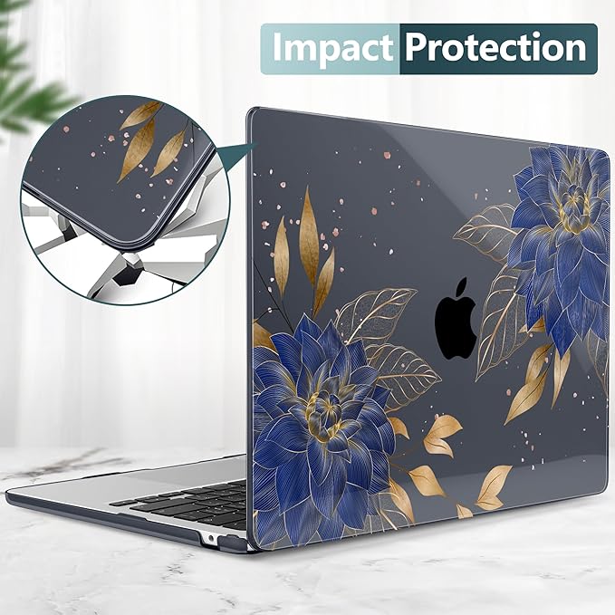 TWOLSKOO for MacBook Air 13 inch Case M5 2026 M4 2025 M3 M2 2024-2022 A3449 A3240 A3113 A2681, Plastic Hard Shell & Keyboard Cover & Screen Film for MacBook Air 13.6 inch Case, Dahlia Flowers
