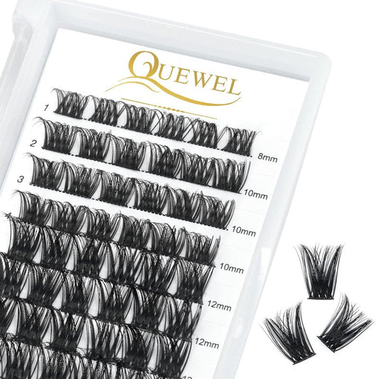 QUEWEL Cluster Lashes 72 Pcs Wide Stem Individual Lashes C/D Curl 8-16mm Length DIY Eyelash Extension False Eyelashes Honey01 Styles Soft for Personal Makeup Use at Home (Honey01-D-MIX8-16)