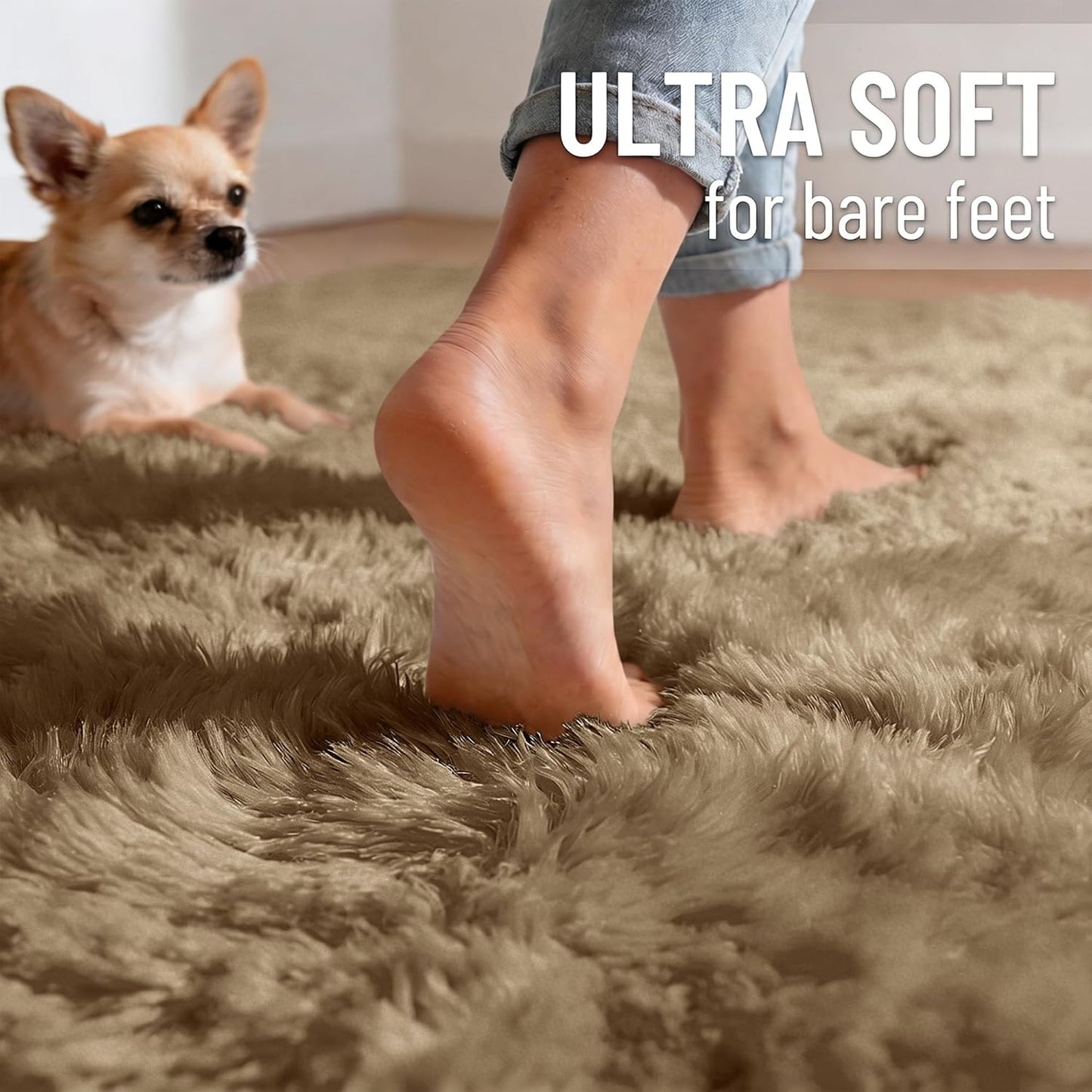 OLANLY Large Area Rug - Soft Fluffy Shaggy Indoor Carpet for Living Room & Bedroom | Taupe 6x9