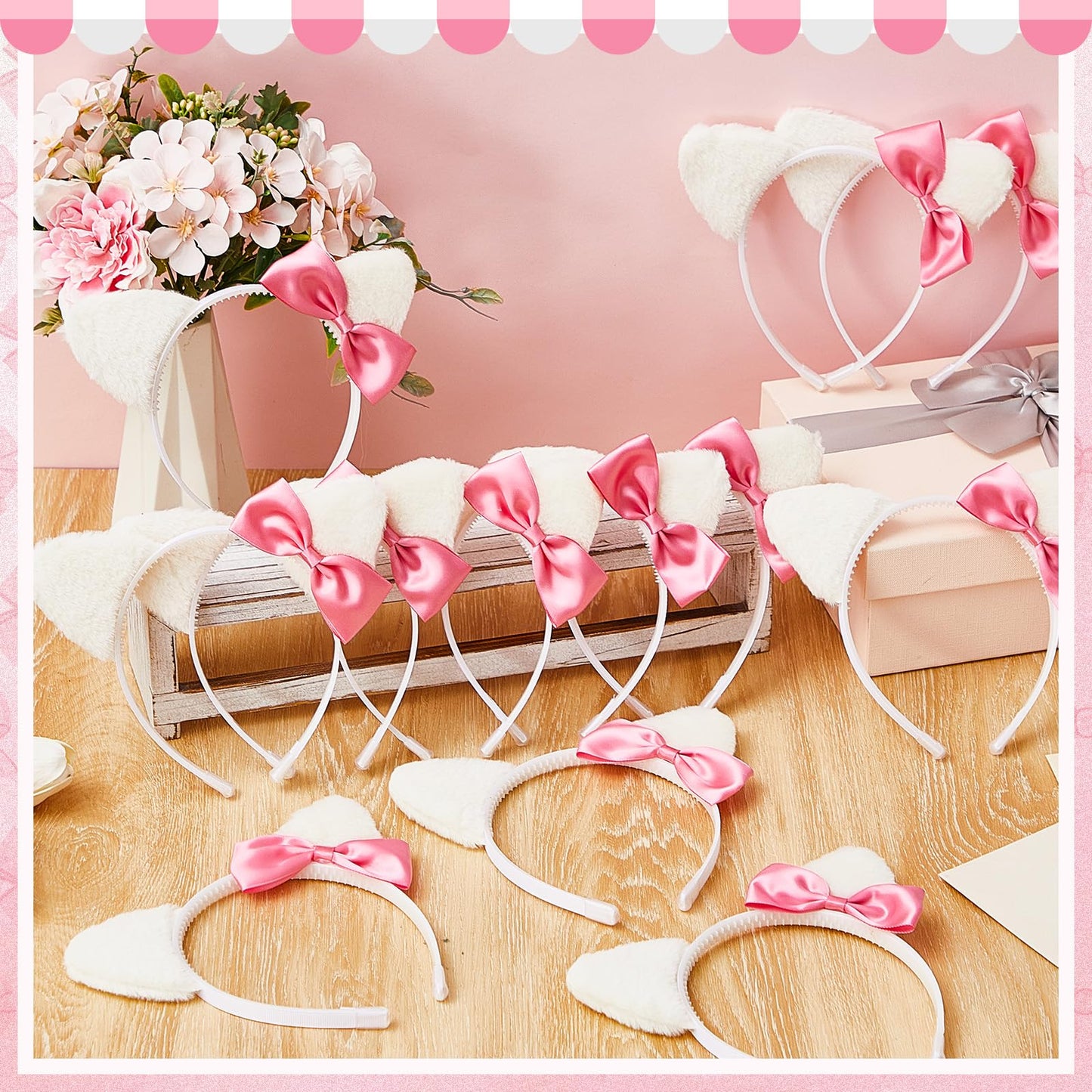 Knitgrip 12 Pcs Kitty Cat Ears Headbands Gift for Kitty Friends Birthday Party Favor Kitten Decoration(Pink,Classic)