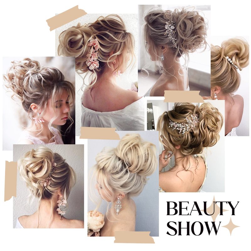 HMD 5 Pieces Messy Hair Bun Hairpiece Tousled Updo for Women Hair Extension Ponytail Scrunchies with Elastic Rubber Band Long Updo Messy Hairpiece Hair Accessories Set for Women（18TH85）