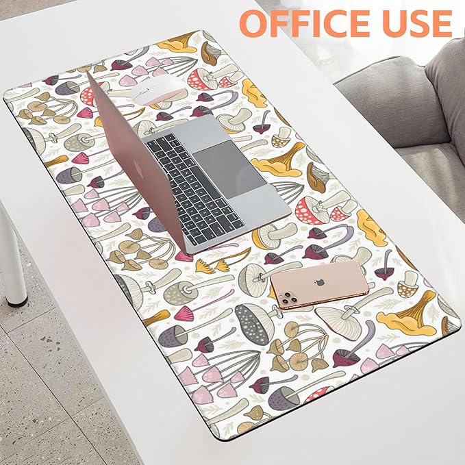 NIYLYNSYN Mouse Pad Large Colorful Mushrooms Non-Slip Gaming Desk Mat with Stitched Edge Laptop Keyboard Desk Pad for Work Home Gaming (35.4 x 15.7 Inches)