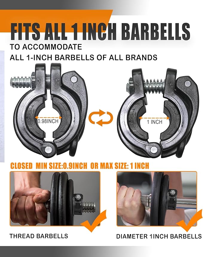 Barbell Clamp 1 inch Multiple Sizes & Adjustable Weight Clips for Barbell Quick Release Barbell Clips|Barbell Collar Bar Locks for Weight Lifting (Black)