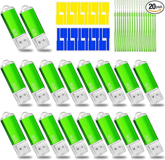 8GB USB Flash Drive 20 Pack Nicepicten Bulk USB Thumb Drives Jump Zip Drive USB 2.0 Memory Stick Flash Drive 8GB with 20PCS Lanyard Label - Green