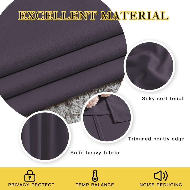 NICETOWN Room Darkening Curtains for Living Room, Grommet Window Treatment Thermal Insulated Solid Sound Reducing Drapes for Bedroom, Greyish Purple, Set of 2, W52 x L102