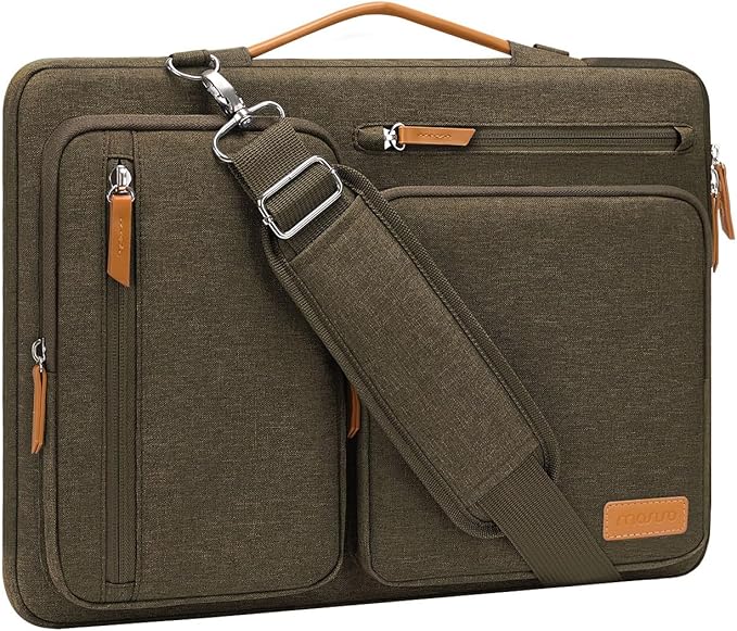 MOSISO 360 Protective Laptop Shoulder Bag,15 inch Computer Bag Compatible with MacBook Air 15 inch M5 M4 M3 M2/Pro 15, Dell XPS Plus,Side Open Messenger Bag with 4 Zipper Pockets&Handle, Carob Brown