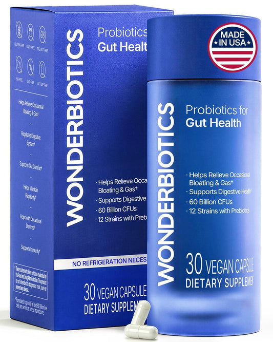 WonderBiotics Probiotics for Gut-Immune Defense, 60 Billion CFU, 12 Clinically Studied Strains with Digestive Enzymes, Gut Barrier Health, Bloating & Gas Relief, Regularity - 30 Vegan Capsules