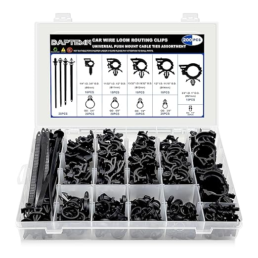 Daptemn 200 PCS Car Wire Loom Routing Clips Assortment Kit 14 Sizes Wiring Harness Routing Clips Push Mount Cable Zip Tie Replacement Parts for Universal Honda GM Mazda