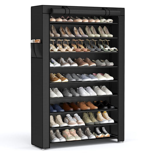 SONGMICS 10-Tier Shoe Rack, Shoe Storage Cabinet with Dustproof Cover, Free-Standing Shoe Storage Organizer for Closet, Entryway, Hold 40-50 Pairs of Shoes, for Sneakers, High Heels, Black URXJ36HV1