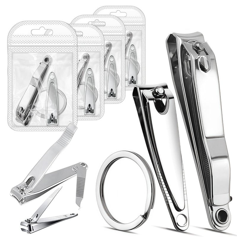 Keeshibao Nail Clippers Bulk Pack, Toenail Fingernail Nail Clippers with Keychain Ring for Men Women Adult 8-Piece Stainless Steel Toe Nail Clippers for Travel, Gifts, Homeless Care(Large & Small)