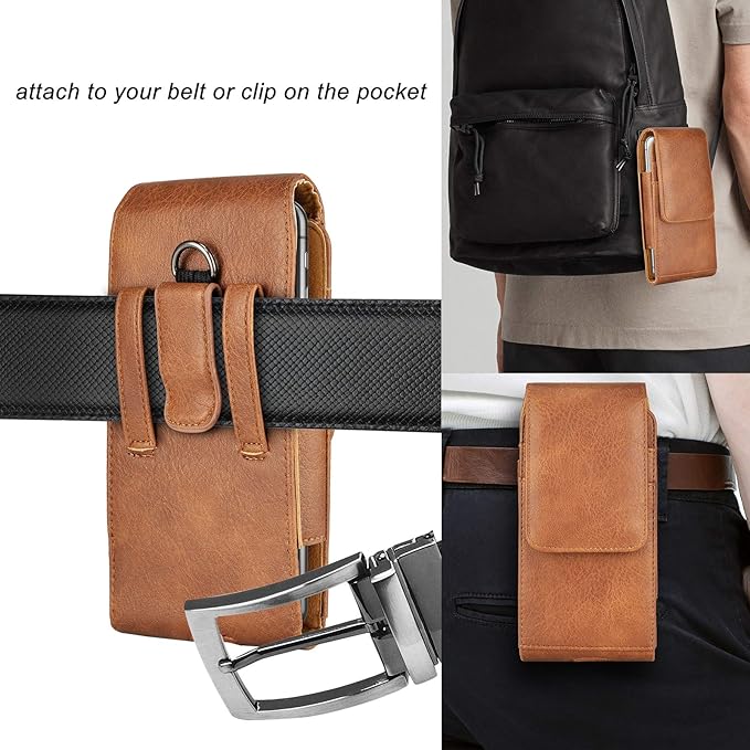 Tiflook Phone Holster for Samsung Galaxy S24 S23 S22 S21 S20 FE S10 S9 A51 A52 A53 Note 20 Note 10 Plus LG Stylo 5 PU Leather Case Pouch Belt Phone Holder with Belt Clip,Brown