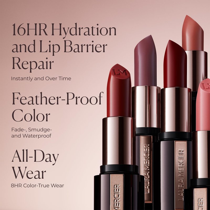 Laura Mercier Caviar Hydra Crème Lipstick, 16HR Hydration and Lip Barrier Repair, All Day Wear, Plumping, Smudge- & Fade-proof, Creamy Satin Finish, Infused with Hyaluronic Acid, 612 Park Ave