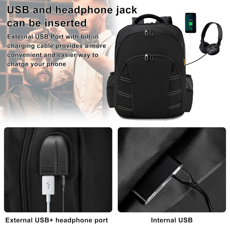 Portable Barber Supplies Backpack - Travel Clipper Organizer with USB Port | Ideal for Hairstylists