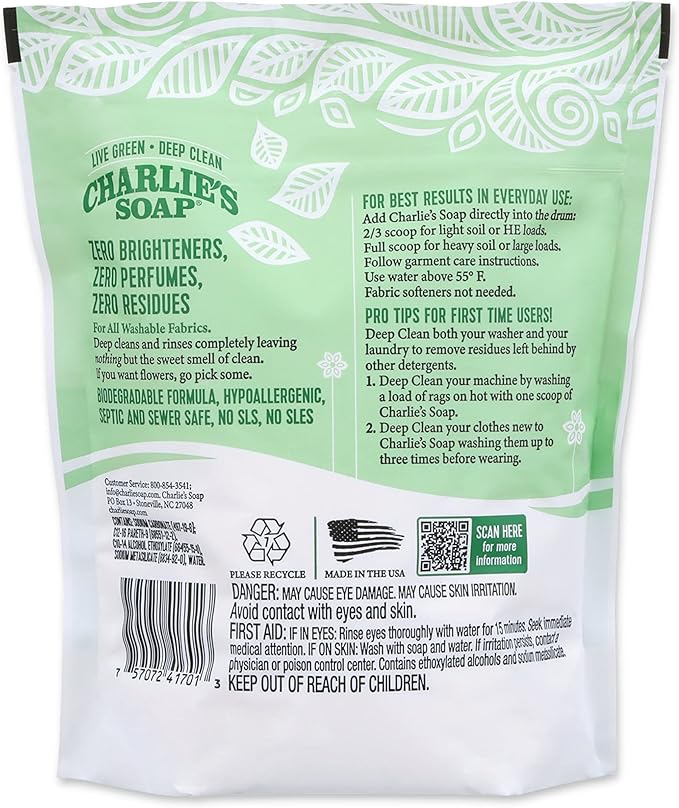 Charlieâs Soap Laundry Powder (100 Loads, 4 Pack) Deep Cleaning Washing Powder Detergent â Eco-Friendly, Safe, and Effective