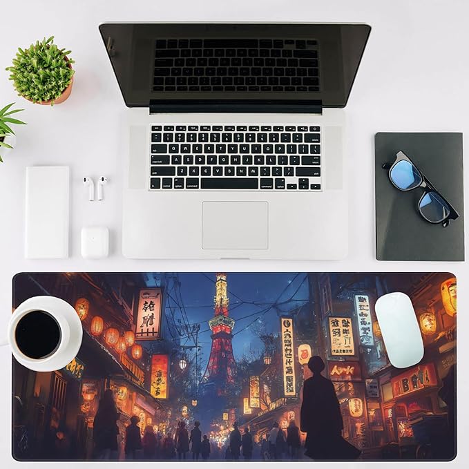 NIYLYNSYN Mouse Pad Large Bustling Street in Tokyo Non-Slip Gaming Desk Mat with Stitched Edge Laptop Keyboard Desk Pad for Work Home Gaming (35.4 x 15.7 Inches)