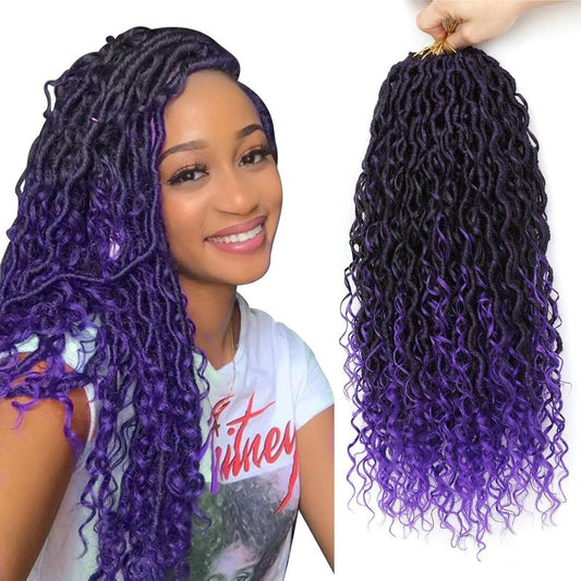 Boho Faux Locs Crochet Hair - 24 Inch Soft Locs with Curly Ends | Pre-Looped Goddess Locs for Black Women - 1B/Purple