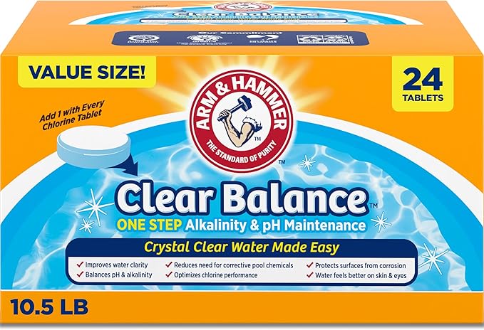 ARM & Hammer Clear Balance Swimming Pool Alkalinity pH Maintenance Tablets, White, 1 Pack, 24 Count