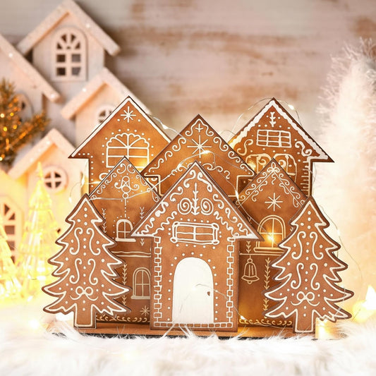 Threehoney Christmas Gingerbread House Decor - 8 Pcs Wooden Table Centerpiece for Holiday Cheer