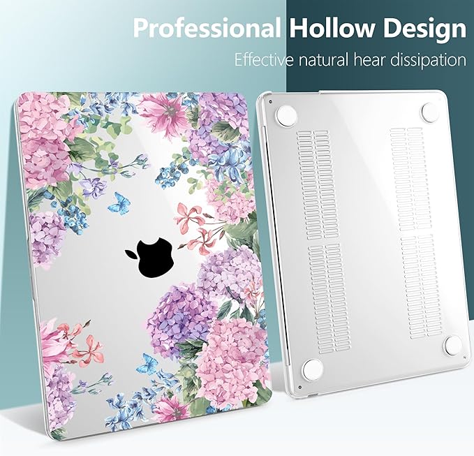 TWOLSKOO for MacBook Air 15 inch Case 2026 2025 2024 2023 Release M5 A3448 M4 A3241 M3 A3114 M2 A2941, Plastic Hard Shell & Screen Protector & Keyboard Cover & Trackpad Film, Colorful Hydrangea