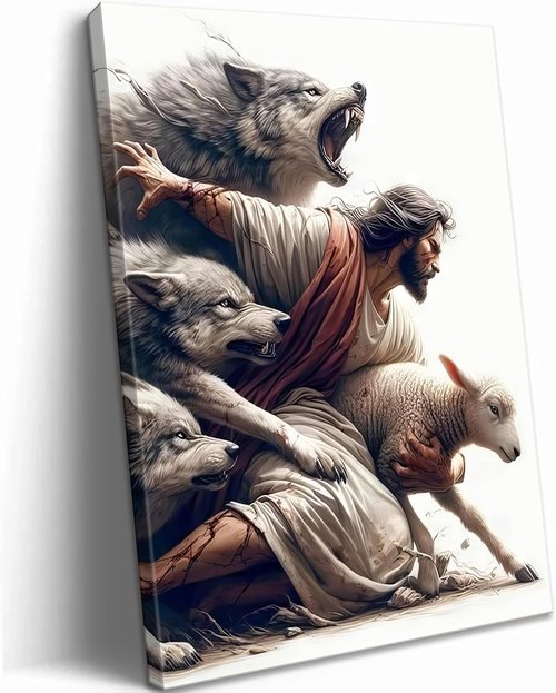 MALEDO Jesus and Lamb Canvas Wall Art - Christian Decor for Living Room & Bedroom | Inspiring Shepherd Painting
